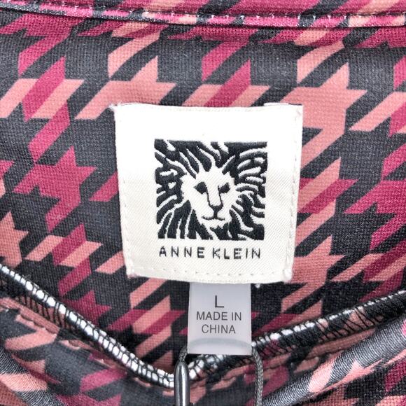 ANNE KLEIN Women Knit Shift Dress 10-12 Large Pink Black Houndstooth Stretch NWT - Picture 7 of 8